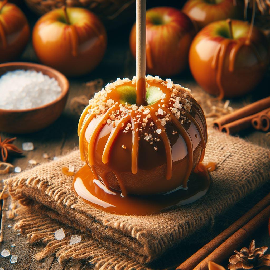 a caramel apple on a table